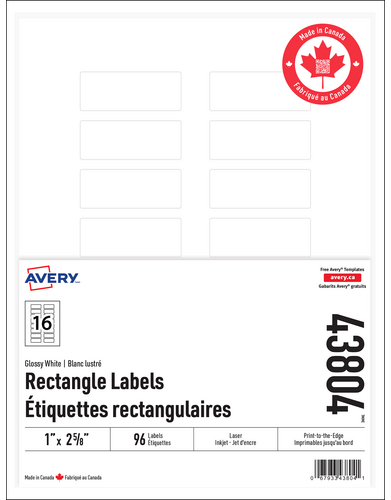 Étiquettes rectangulaires blanc lustré imprimables jusqu’au bord