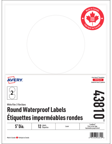 Étiquettes rondes imperméables imprimables jusqu’au bord