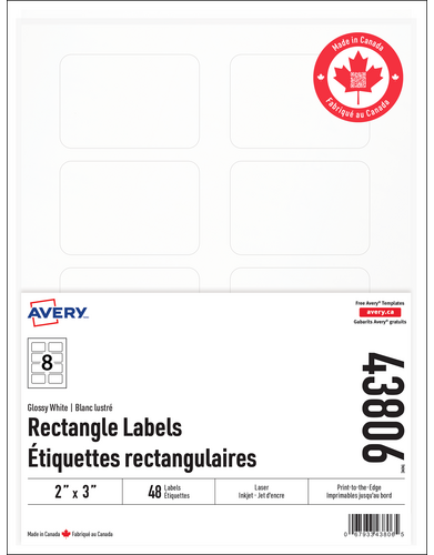 Étiquettes rectangulaires blanc lustré imprimables jusqu’au bord