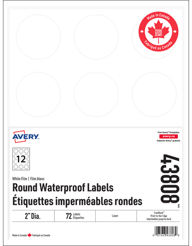 Étiquettes rondes imperméables imprimables jusqu’au bord