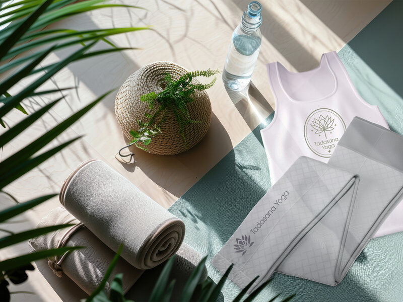 yoga clothing on a colourful background