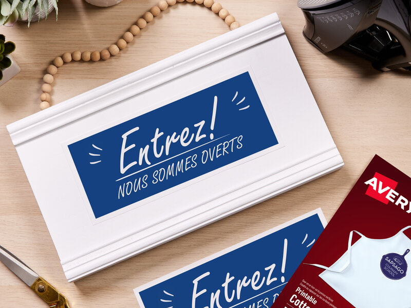 Small business sign featuring iron on cotton fabric
