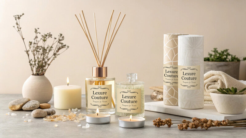 kraft labels on scented oils bottle